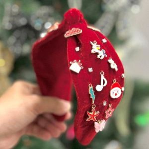 Christmas  Red  Velvet Charm Knotted Women Headband