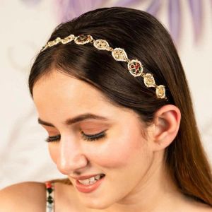 Women Pearls Polki Gold Plated Hair Band