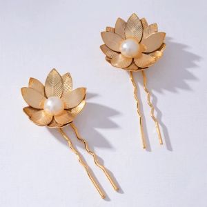 Gold Set Of 2 Floral Pearl Women U Hair Pins