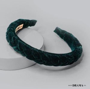 Green Velvet Braided Women Headband