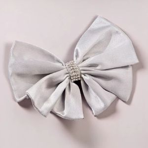 Grey Satin Crystals Women Hair Bow Alligator Clip