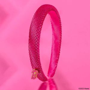 Hot Pink Barbie Rhinestone Puff Women Hair Band With Barbie Charm