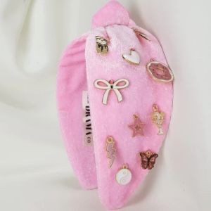 Pink Velvet Charm Knotted Women Headband
