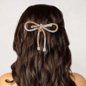 Silver & Gold Crystal Women Hair Bow Barrette Clip