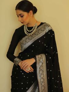 Ladies Black Soft Silk  Banarasi Saree