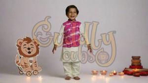 Boys Hot Pink Tie-dye Jacket With Kurta Pajama Set