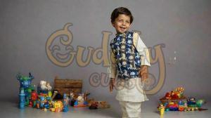 Boys Royal Blue Safari Jacket With Kurta Pajama Set