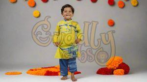 Boys Yellow Daze Tie-dye Kurta Set, Color : Multicolor Casual Wear