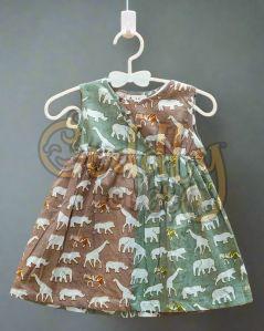 Cotton Elephant Print Girls Dual Tone Safari Frock