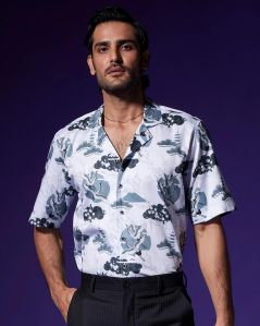 Mens Printed Party Wear Half Sleeves Shirt