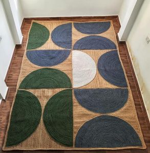 Indian Natural Fiber Jute Area Rug Geometric Pattern Rug for Living Room Bedroom Indoor