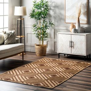 Gooky Goods Plain Modern Jute Natural Diamond Handbraided Carpet Rug