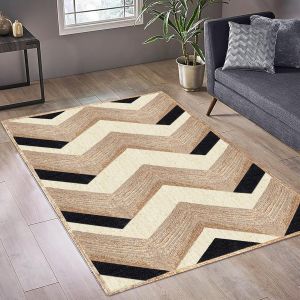 Unique Design Geometric Hand Woven Beige Black Indian Area Rugs for Living Room, Hall