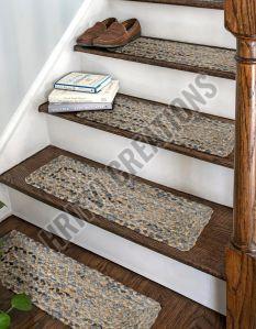 0' 9 X 2' 6 Hand Woven Braided Natural Chindi Stair Tread Rug