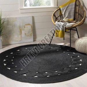 Gooky Goods Plain Black Modern Designer Jute Rug, Shape : Round