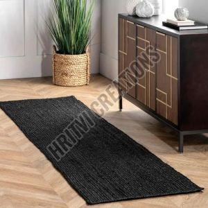 Gooky Goods Plain Designer Black Braided Jute Rug For Use On The Floor