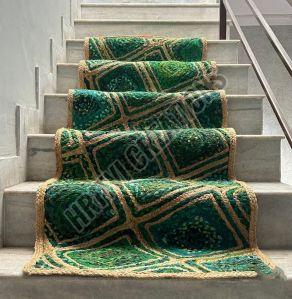 Jute Green Boho Stair Runner Rug