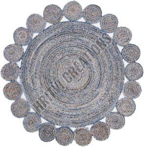 Jute Round Flat Weaves Denim Cotton Rug