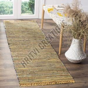 Handmade Boho Stripe Washable Yellow Cotton Rugs