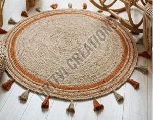 Plain Round Designer Jute Rug, Color : Brown Orange Border