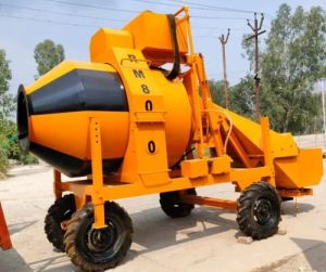 Hydraulic Mild Steel Concrete Mixer with Hopper, Color : Yellow