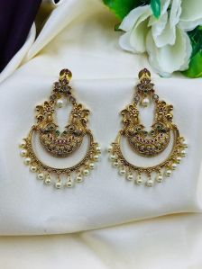 Ladies Brass Golden Pearl Drop Earring Party Wear, Weeding Wear