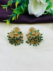 Ladies Gold Plated Fancy Green Brass Earring