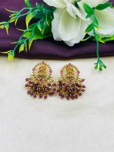 Ladies Gold Plated Fancy Pink Brass Earring