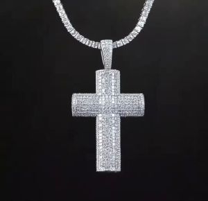 Diamond Moissanite 925 Sterling Silver Cross Pendant