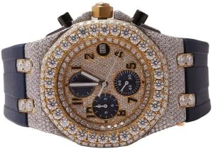 Moissanite Silver Iced Luxury Watch, Dialer Shape : Round