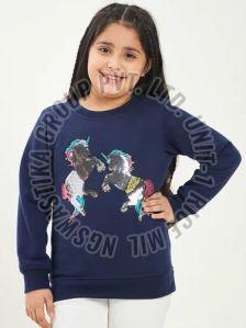 Plain Printed Girls Embellished Fleece Sweatshirt