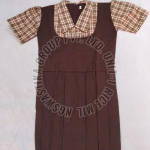 Checked Girls Polyester Plain School Uniform Frock