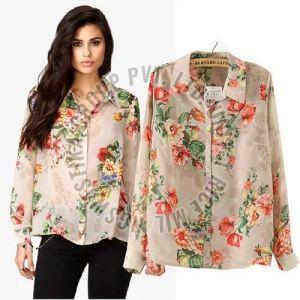 Ladies Full Sleeves Cotton Printed Floral Shirt