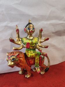 Printed Polished Brass Durga Ji Statue, Color : Light Brown, Pink