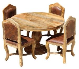 ABDON ROUND MANGO WOOD DINING SET FOR 4