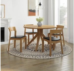 ABE 4 SEATER CROSS LEG OAK WOOD MODERN ROUND DINING TABLE CHAIR SET