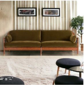 Brian 3 Seater Teak Wood Rattan Brass Sofa