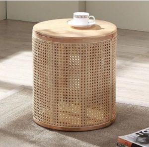 ELDER SOLID ASH WOOD &AMP;AMP; RATTAN SIDE TABLE