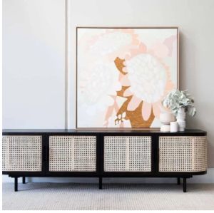 KANTI TEAK WOOD & RATTAN TV UNIT BLACK