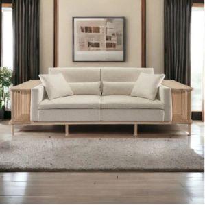 NISMAAYA BATZORIG OAK WOOD 3 SEATER SCAFFOLD SOFA WHITE
