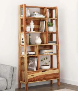 Solid Wood Open Shelf Leaning Ladder Bookcase