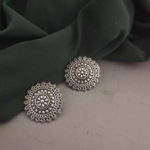 Glamaya German Silver Designs Oxidised Stud Earrings For Women