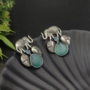 Silver Replica Elephant Stone Stud Earring For Women