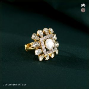Gold Polki Floral Ring, Color : White