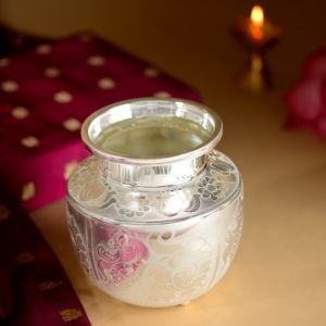 Plain Silver Kalash with Beautiful Peacock Design