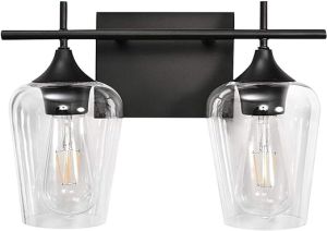 2 HEADS BLACK WALL LIGHT WITH CLEAR GLASS SHADE