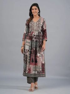 Abstract Ladies Printed Kurti Set with Dupatta