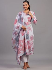 Cotton Blend Botanical Kurti Set
