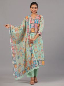 Green Goemetric Print Kurti Set