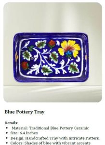 Blue Pottery Tray Ceramic - 6 Inches - Shade OF Blue